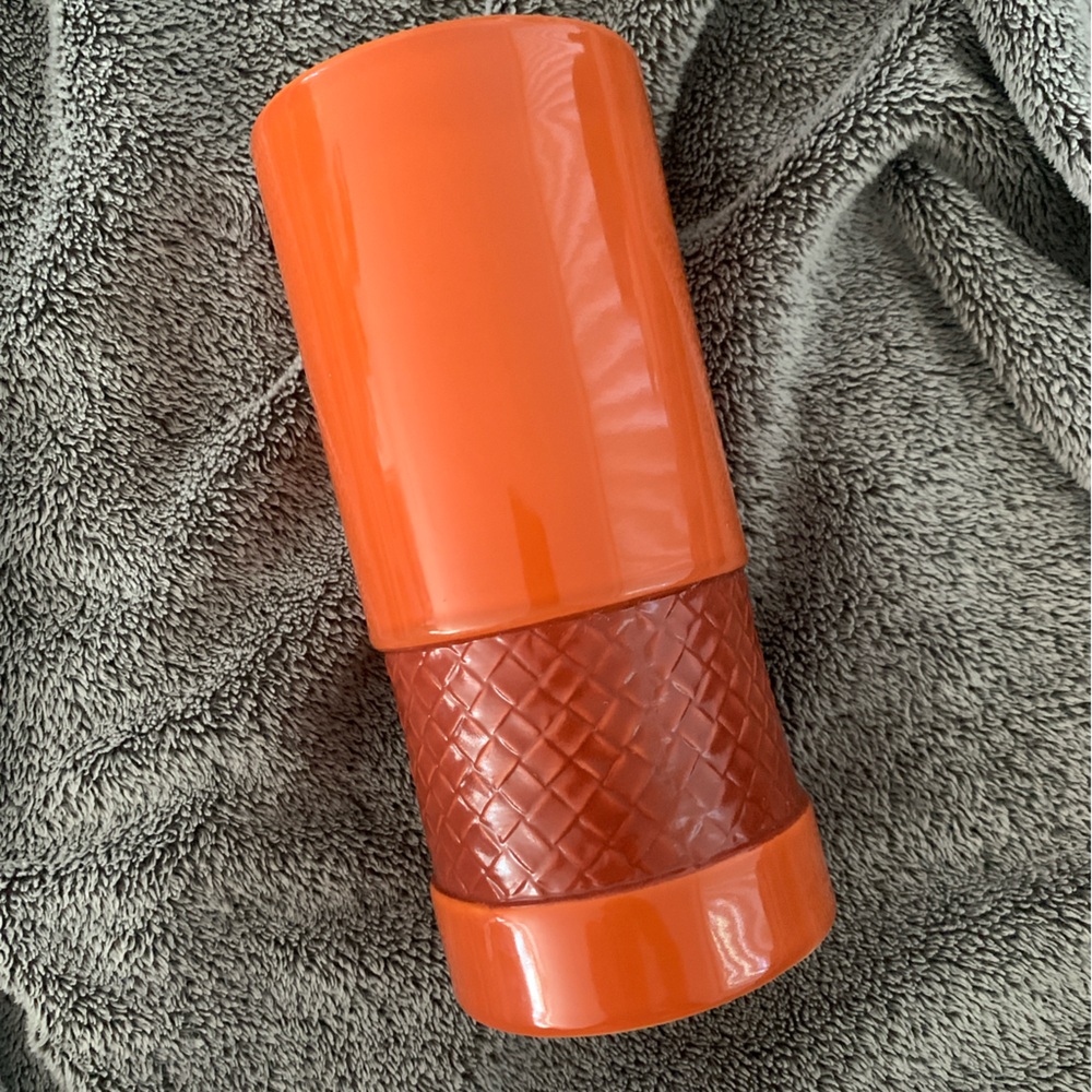 NWT 2012 Target Home Orange & Red Weave Embossed cylinder vase (8”)
